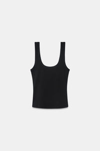 Black Button Embroidered Ribbed Top