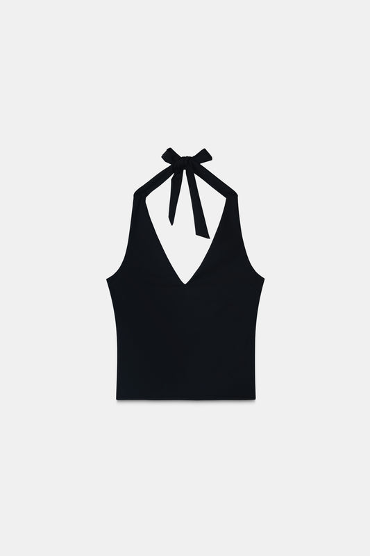 Black Halter-Neck Polyamide Top