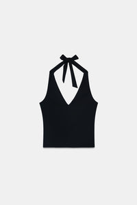 Black Halter-Neck Polyamide Top