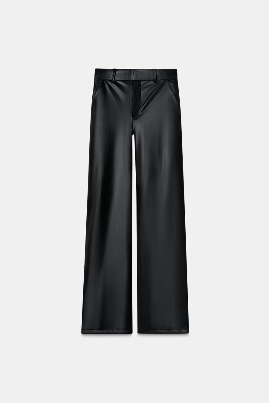 Black Leather Feel Straight Fit Pants
