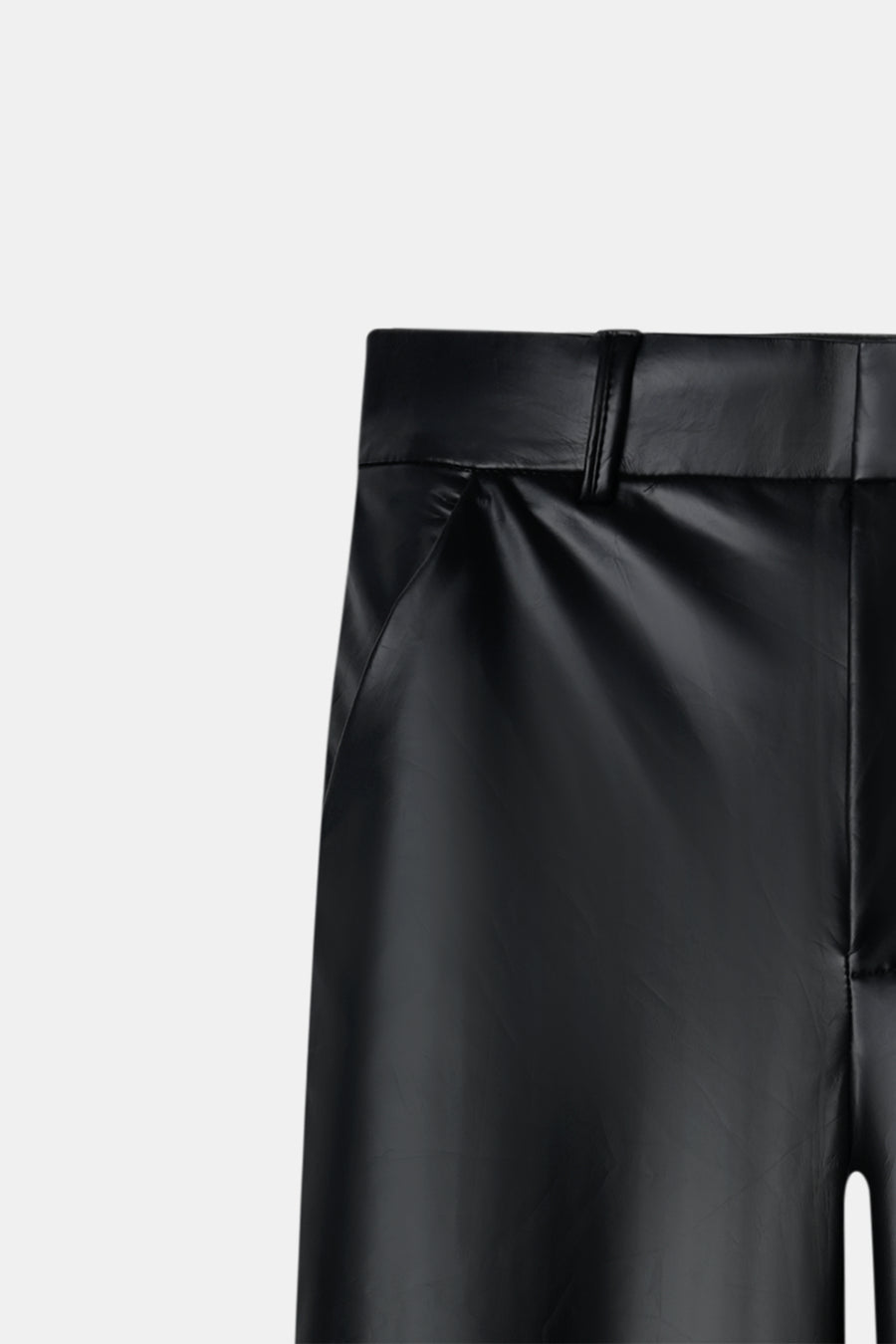 Black Leather Feel Straight Fit Pants