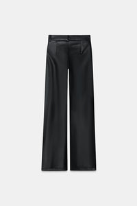 Black Leather Feel Straight Fit Pants