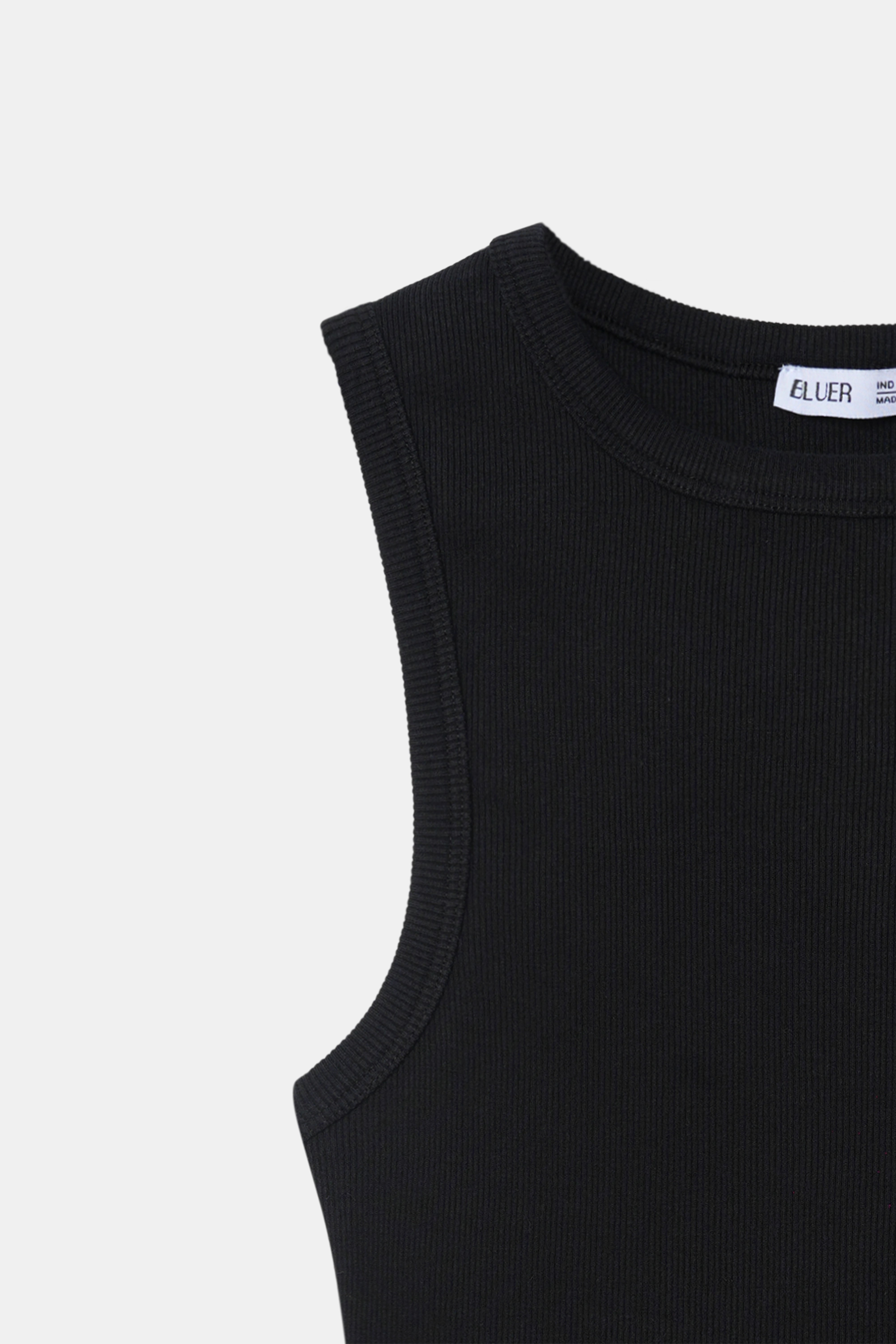 Black Ribbed Round Neck Top