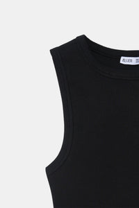 Black Ribbed Round Neck Top