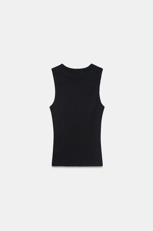 Black Ribbed Round Neck Top