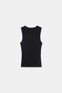 Black Ribbed Round Neck Top