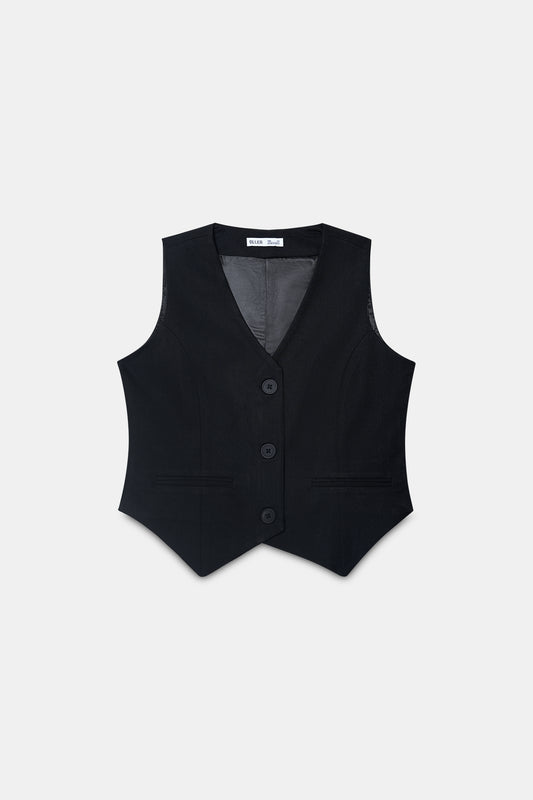Black Tailored Buttoned Waistcoat