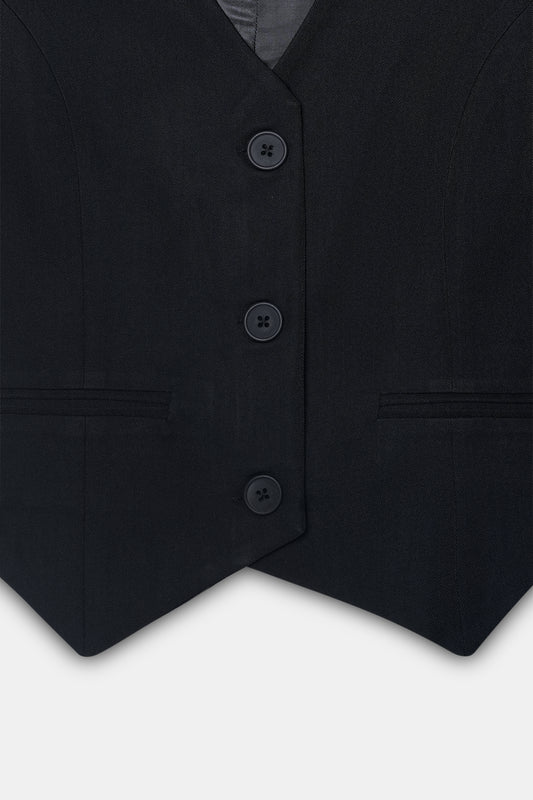 Black Tailored Buttoned Waistcoat