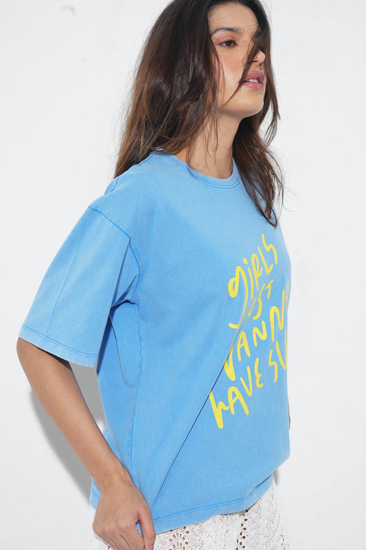 Blue Acid Wash Relaxed T-Shirt