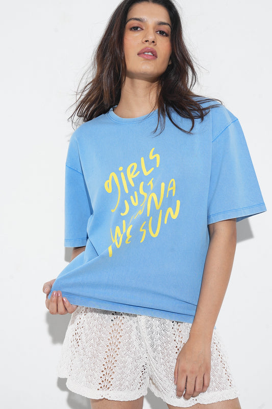 Blue Acid Wash Relaxed T-Shirt