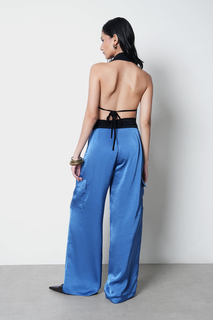 Blue High-Rise Satin Cargo