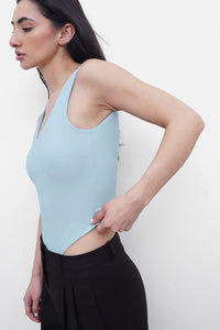 Blue Deep-Back Polyamide Bodysuit