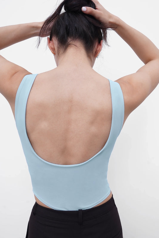 Blue Deep-Back Polyamide Bodysuit