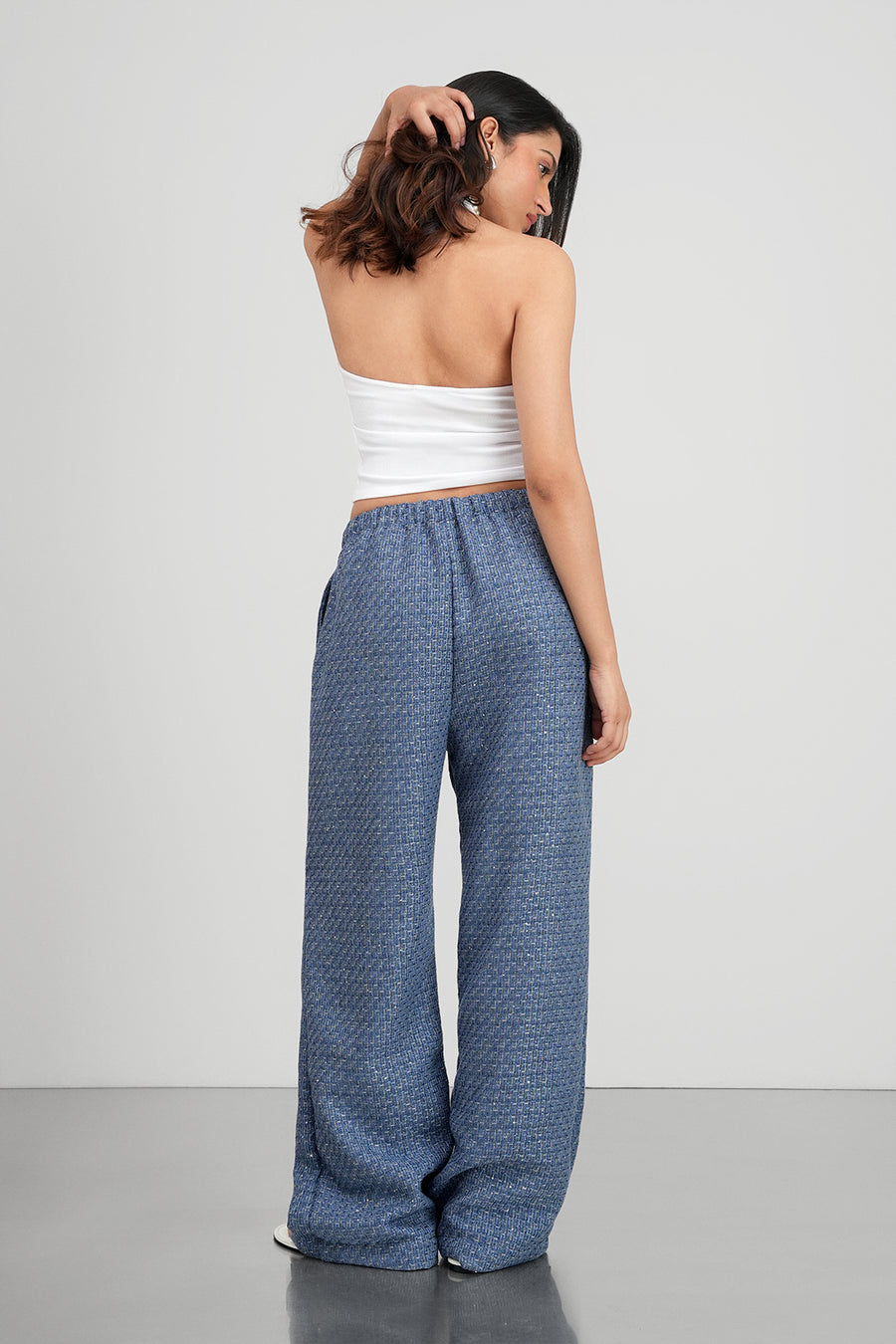 Blue Pull-On Tweed Pants