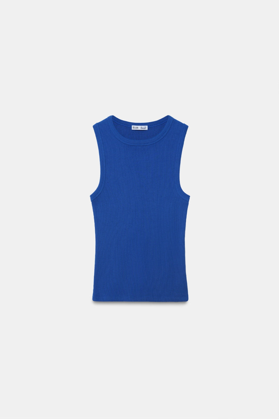 Blue Ribbed Round Neck Top
