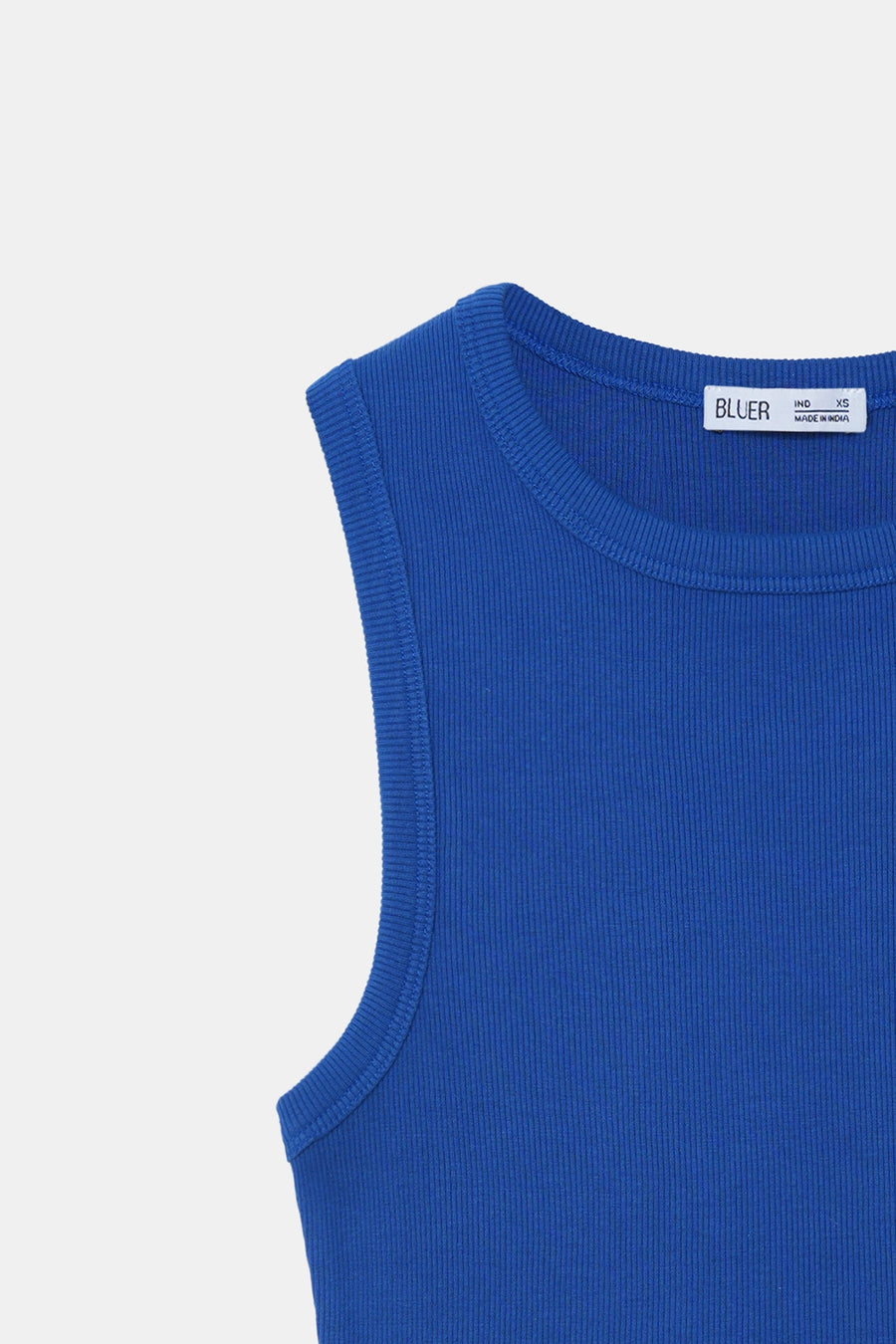 Blue Ribbed Round Neck Top