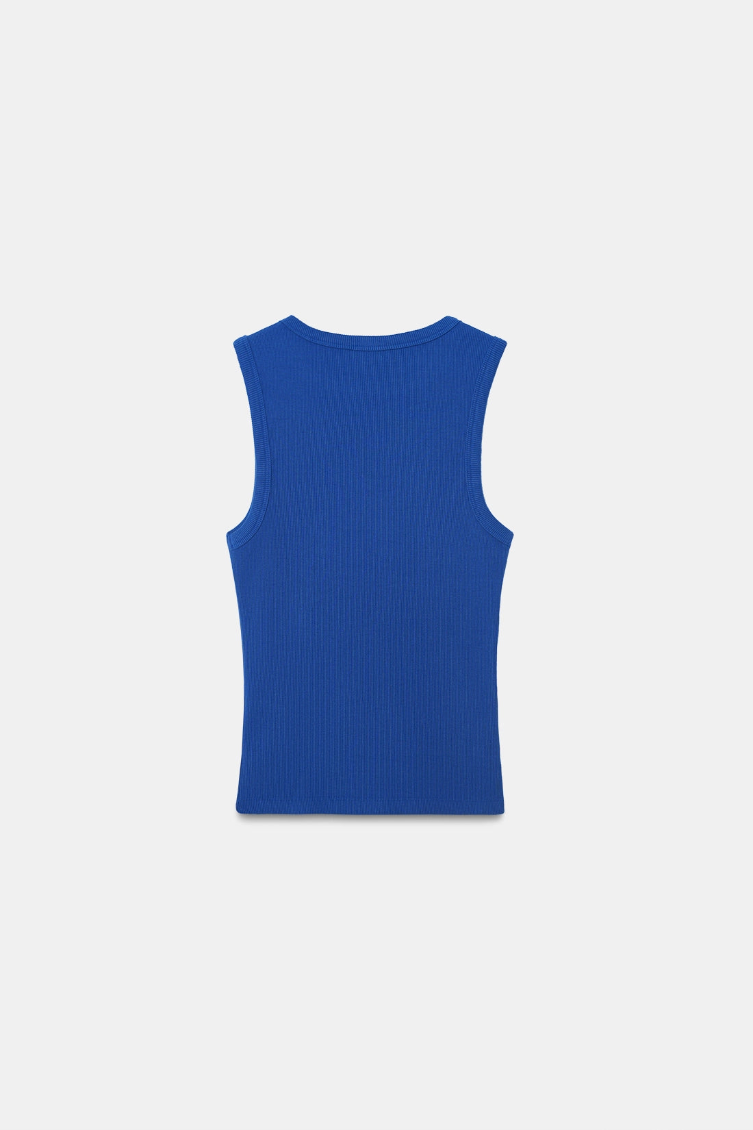 Blue Ribbed Round Neck Top