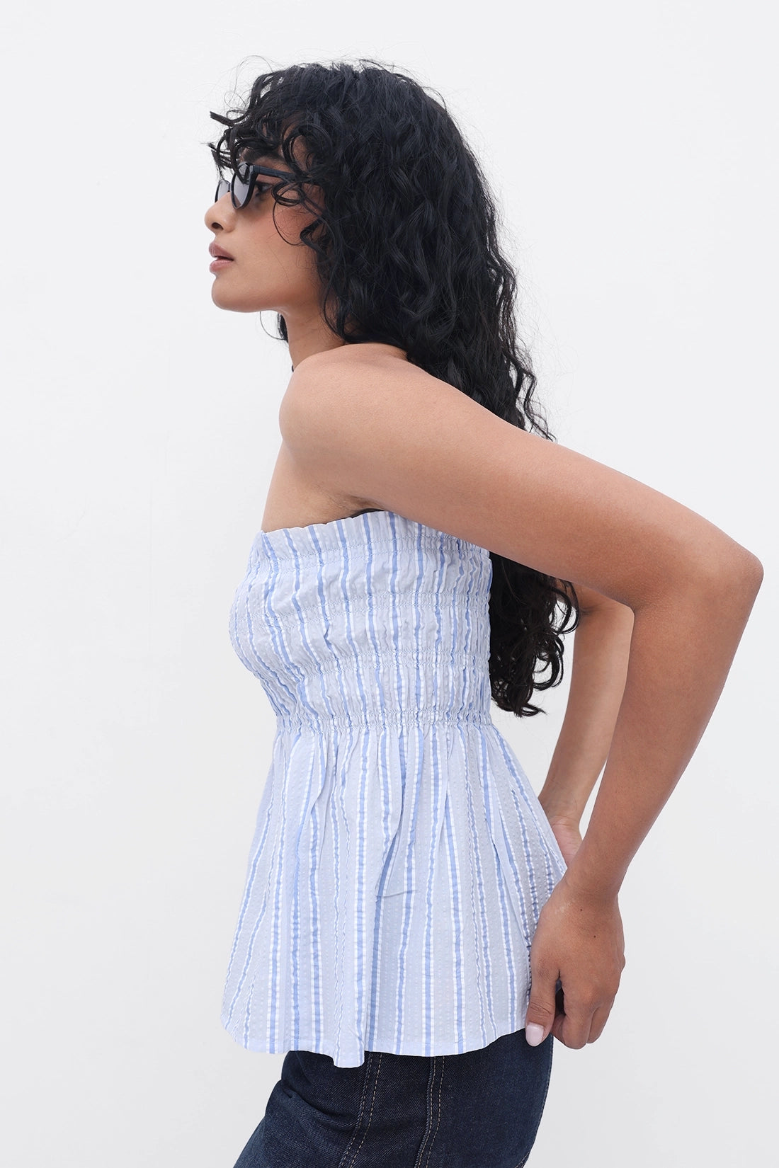 Blue Striped Smocked Top