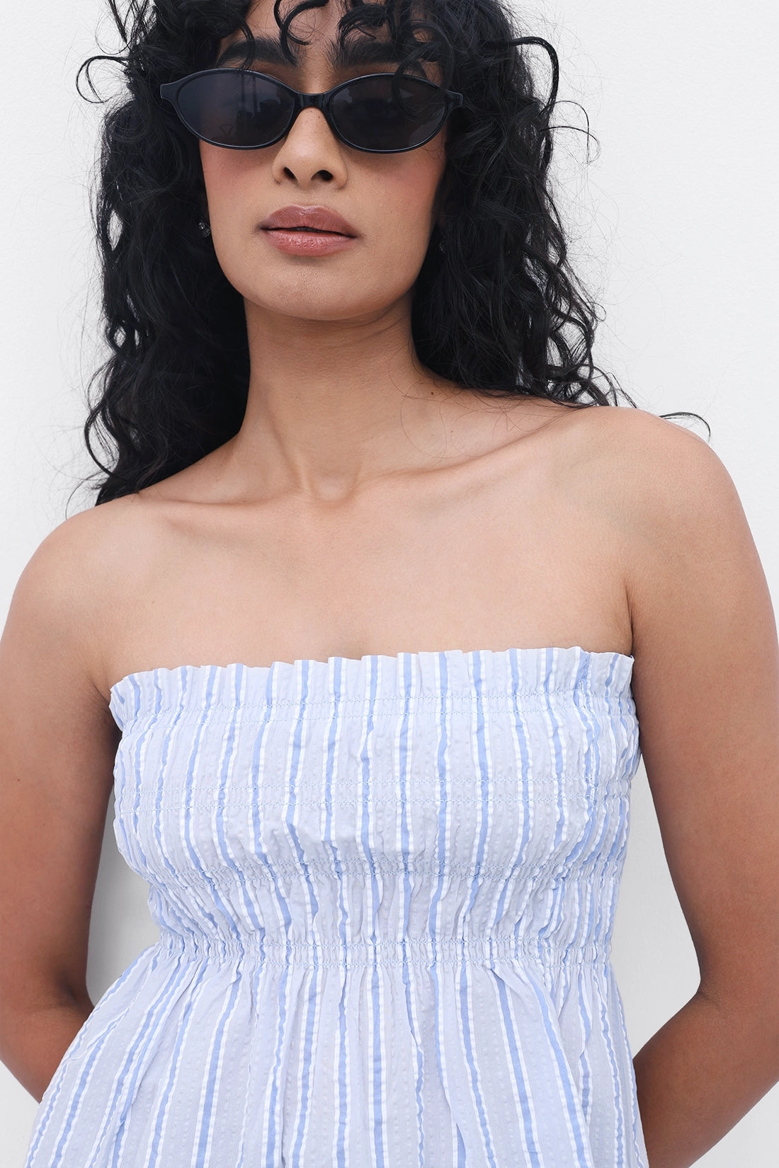 Blue Striped Smocked Top