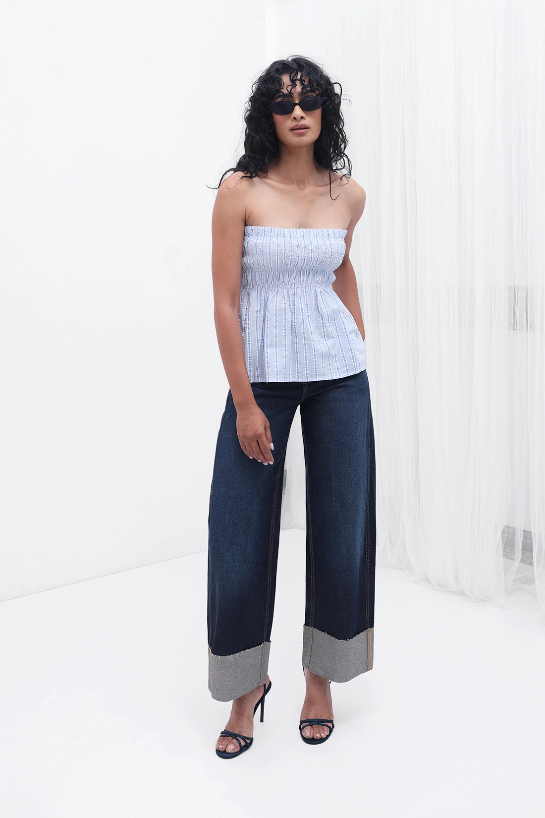Blue Striped Smocked Top