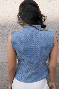 Blue Tweed Collared Top