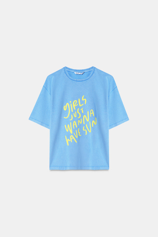 Blue Acid Wash Relaxed T-Shirt