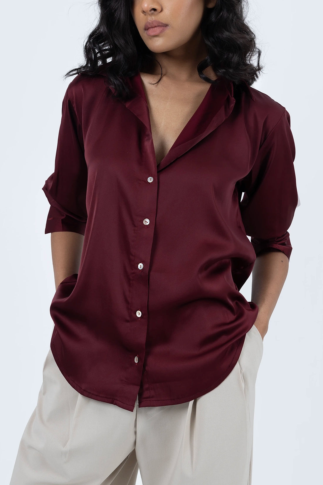 Maroon Satin Shirt