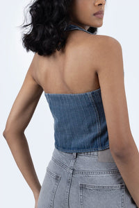 Handwork Denim Halterneck Waistcoat