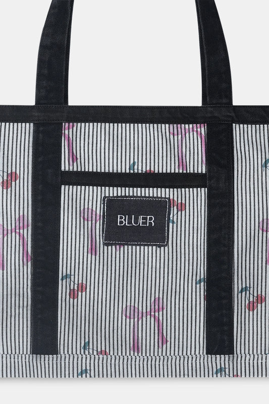 Bow Printed Denim Tote