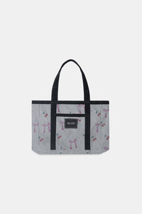 Bow Printed Denim Tote
