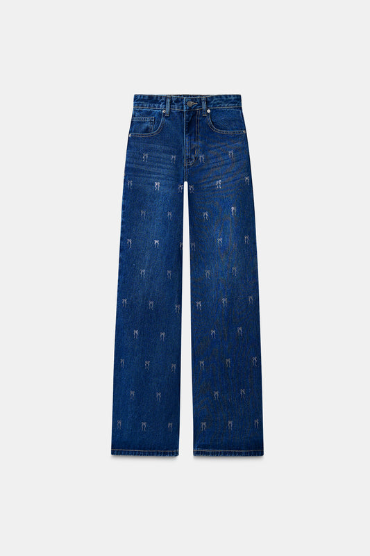 Bow Studded Straight-Leg Jeans