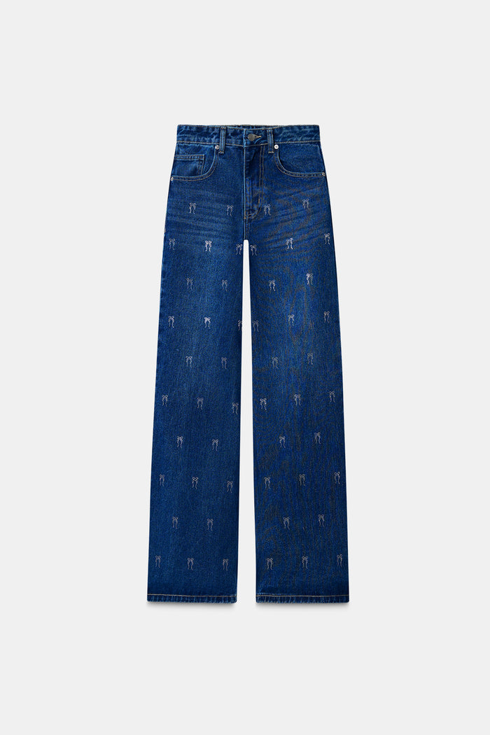 Bow Studded Straight-Leg Jeans