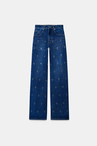 Bow Studded Straight-Leg Jeans