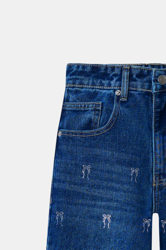 Bow Studded Straight-Leg Jeans