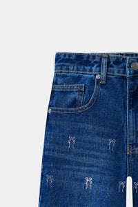 Bow Studded Straight-Leg Jeans