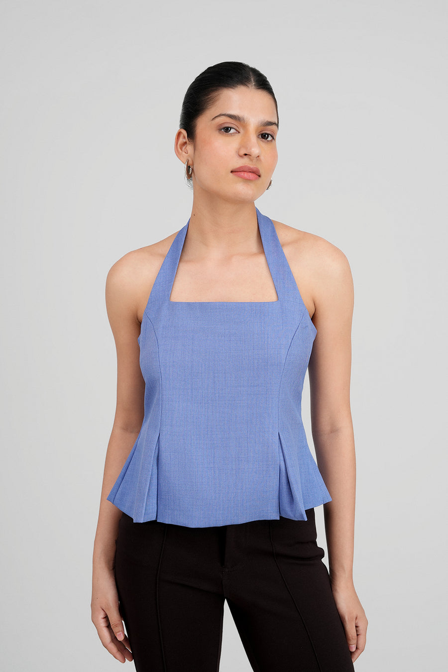 Box Pleated Halter Top- Powder Blue