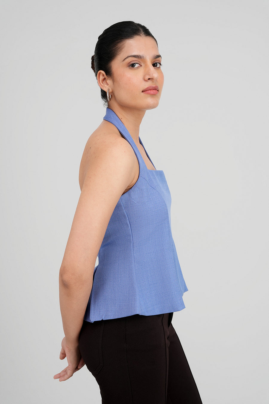 Box Pleated Halter Top- Powder Blue