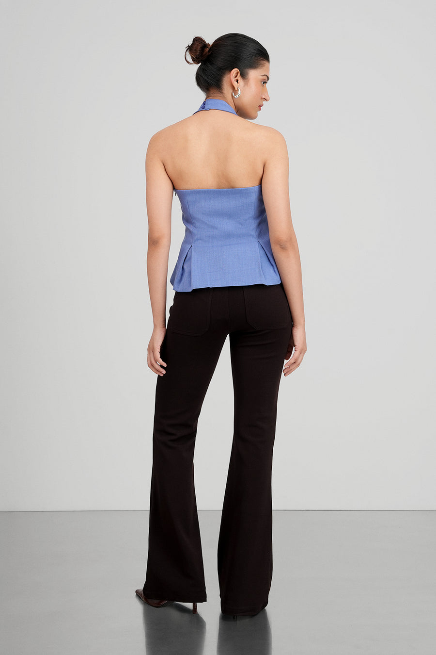 Box Pleated Halter Top- Powder Blue