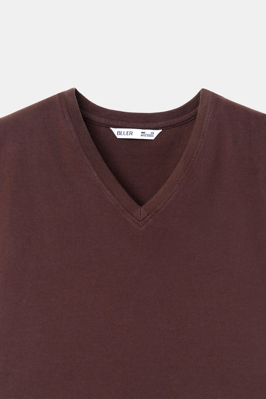 Brown Basic V-Neck T-Shirt