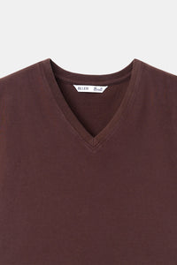 Brown Basic V-Neck T-Shirt
