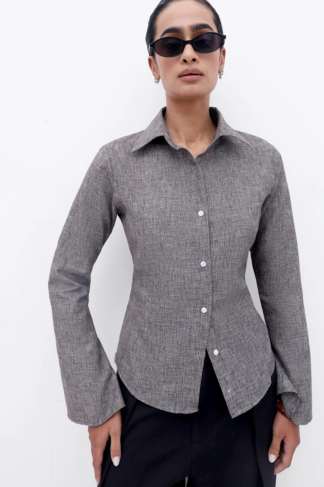 Brown Fitted Tie-Back Shirt