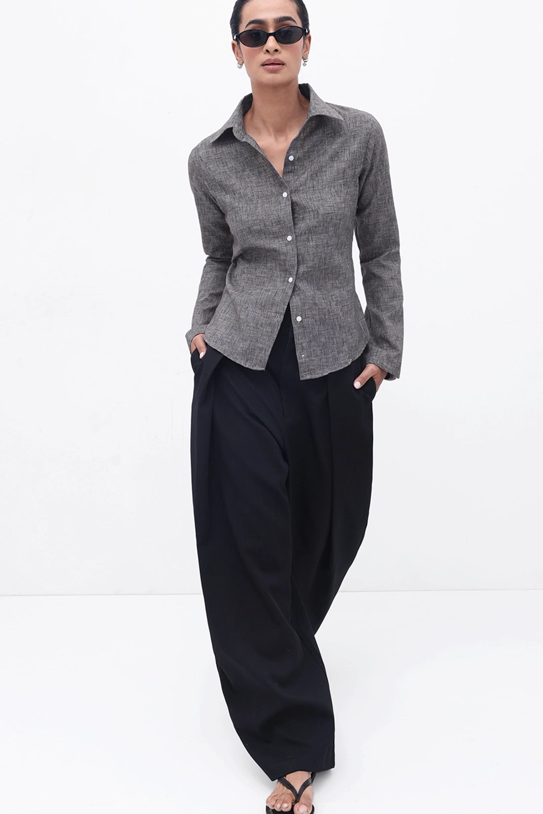 Brown Fitted Tie-Back Shirt