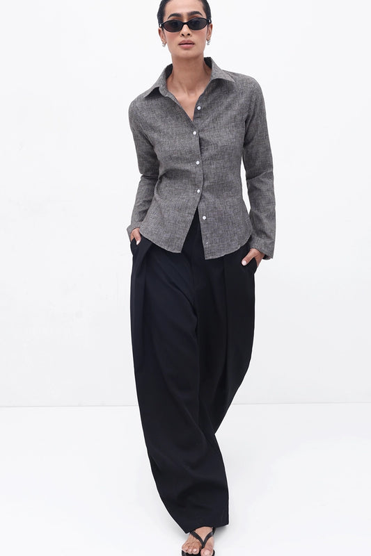 Brown Fitted Tie-Back Shirt