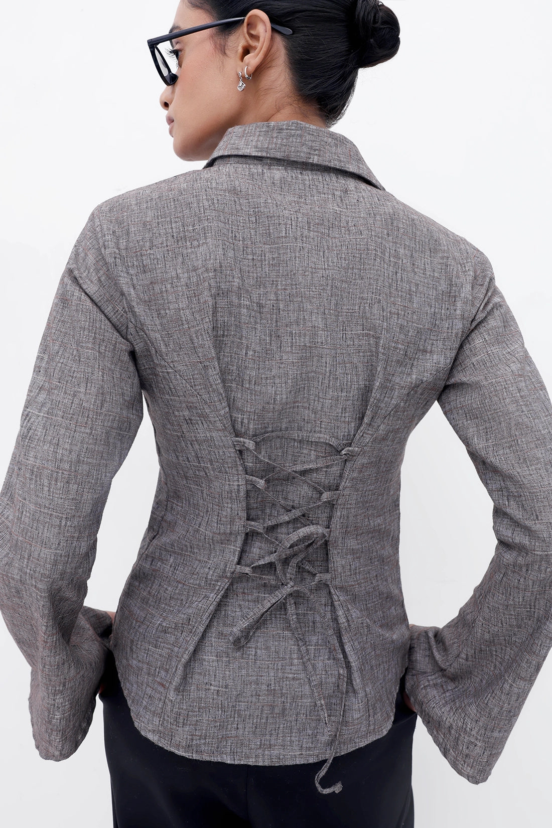 Brown Fitted Tie-Back Shirt