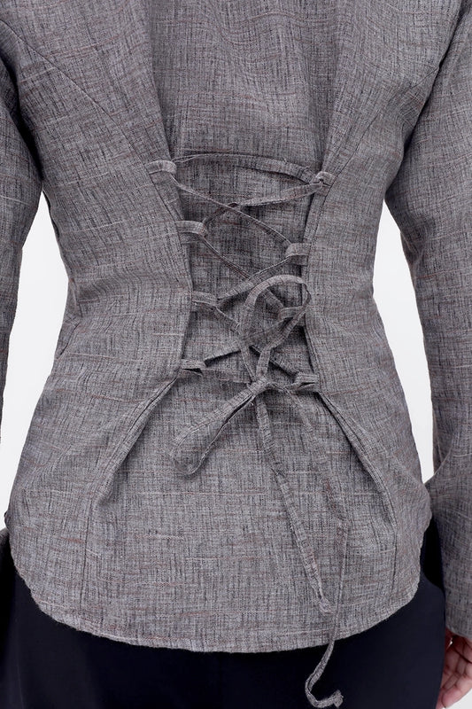 Brown Fitted Tie-Back Shirt