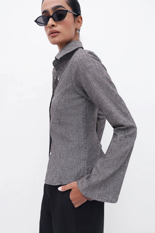 Brown Fitted Tie-Back Shirt