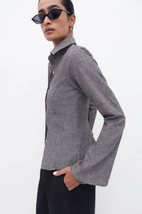 Brown Fitted Tie-Back Shirt