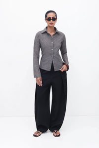 Brown Fitted Tie-Back Shirt