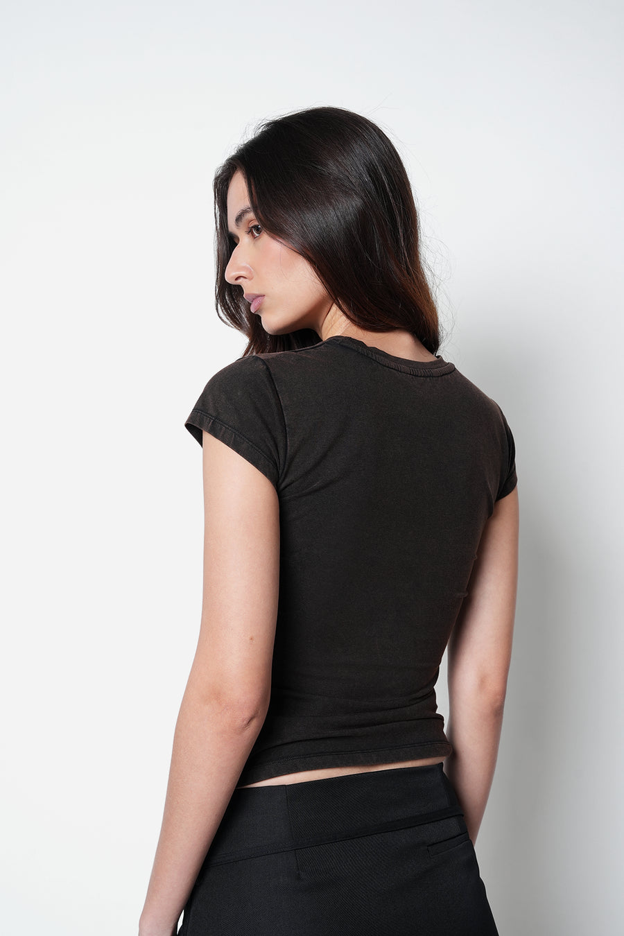 Brown Acid Wash Fitted T-Shirt