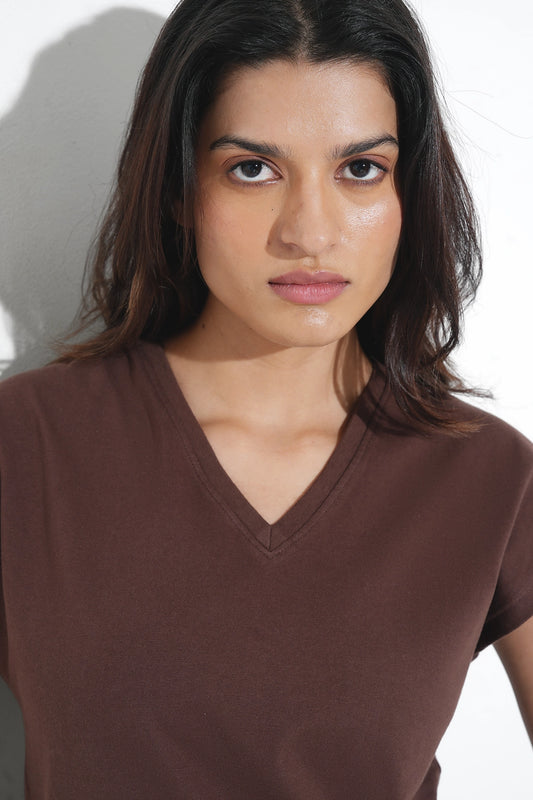 Brown Basic V-Neck T-Shirt